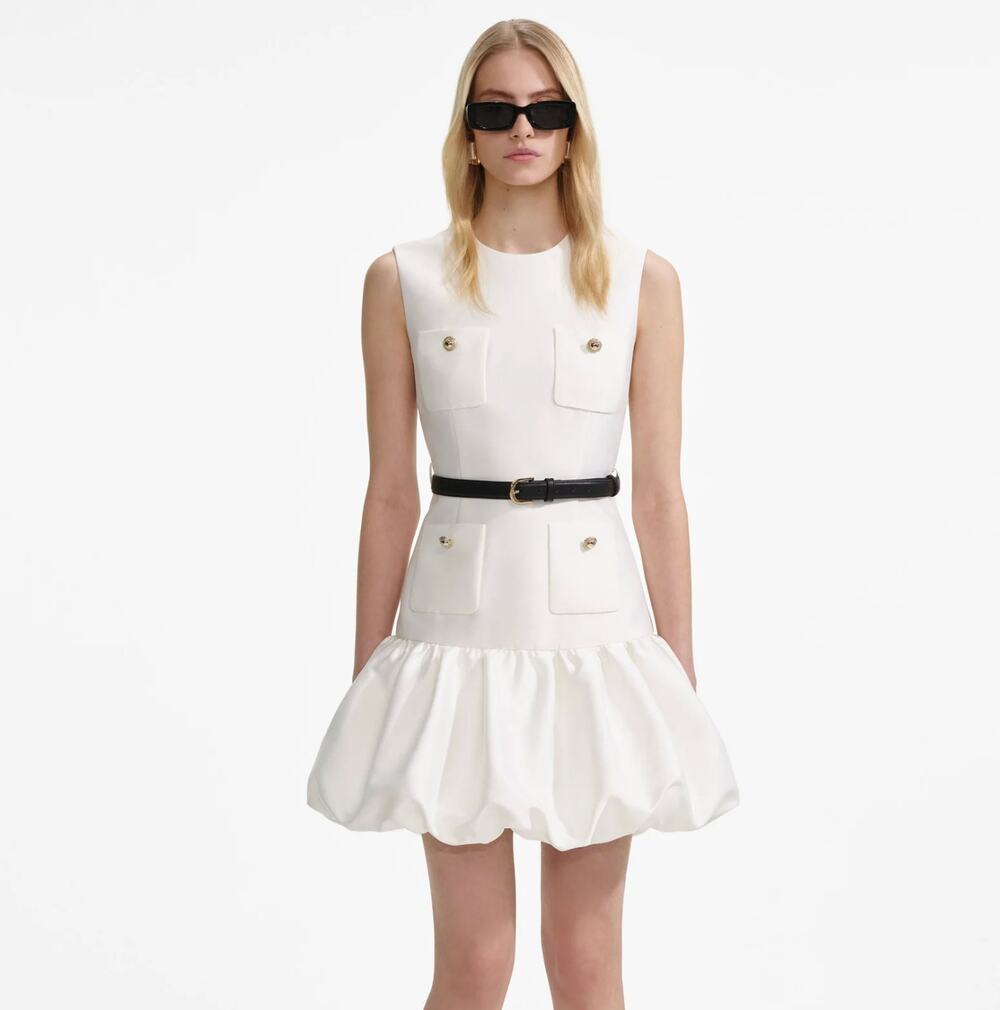 Self Portrait Cream Taffeta Mini Dress